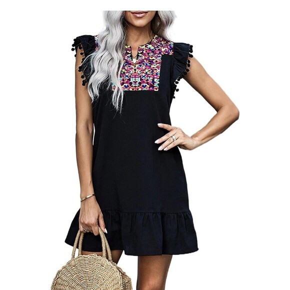 KIRUNDO‎ Womens 2024 Summer Mini Dress SZ M Embroidered Boho Baby Doll Elegant - Picture 3 of 10